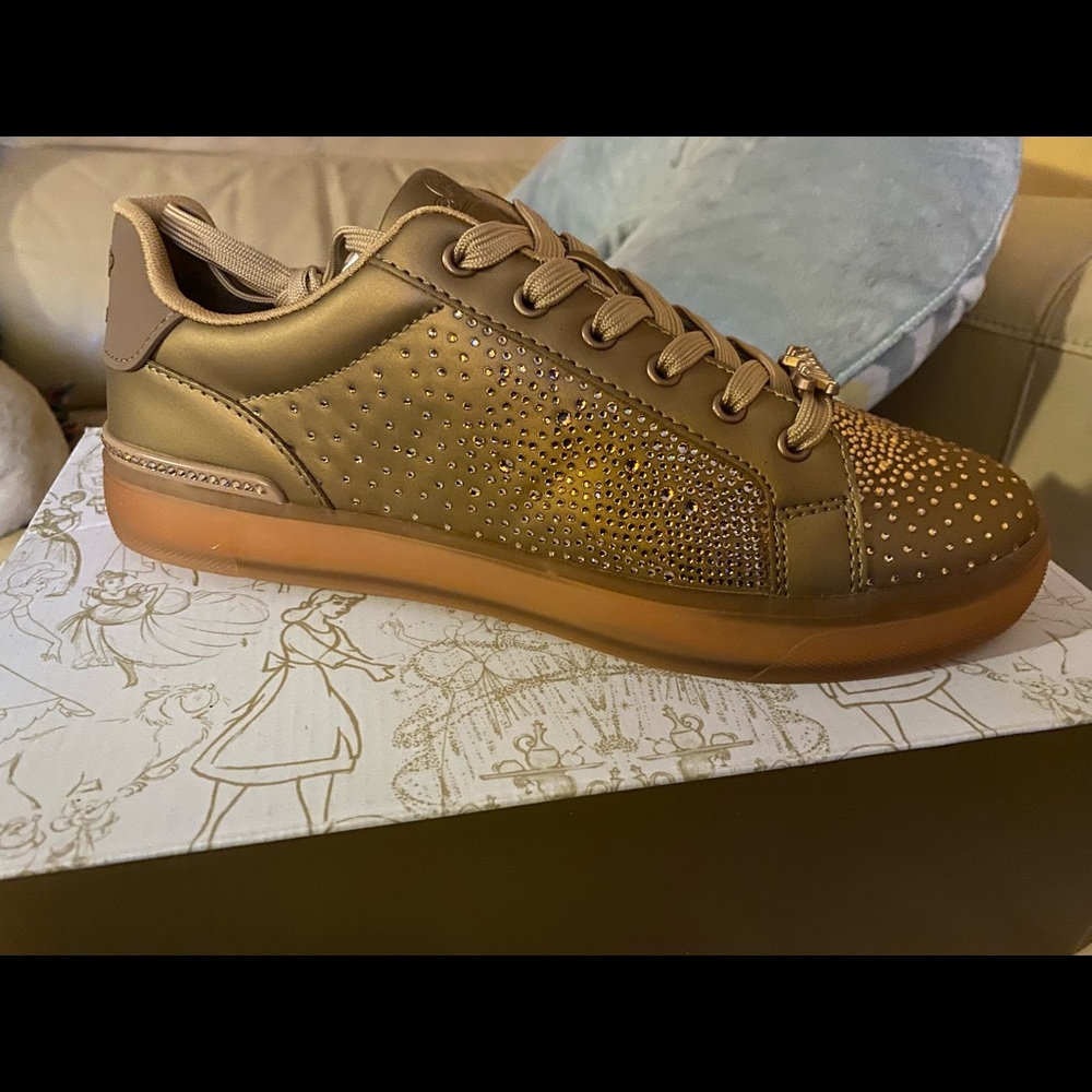ALDO x DISNEY CINDERELLA SNEAKERS GOLD BLING brand new in box never worn sz 8.5